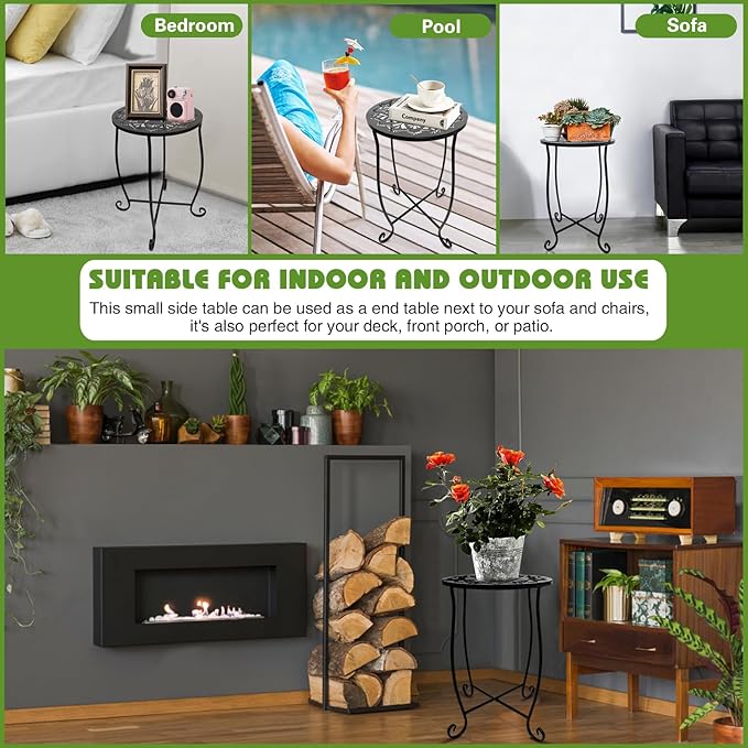 Fashion&cool Side Tables for Small Space, Metal Outdoor Indoor Round Side Table, Small End Table Pool Chair Side Table for Patio Yard Porch Balcony Garden Bedside Plant Stand Fashion%26cool
