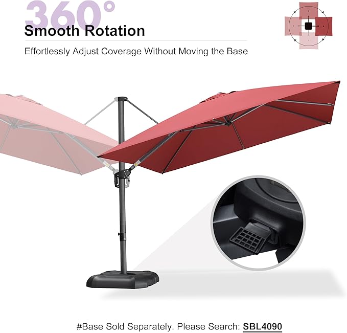 PURPLE LEAF 10 Feet Patio Umbrella Outdoor Cantilever Square Umbrella Aluminum Offset Umbrella with 360-degree Rotation for Garden Deck Pool Patio Terra PURPLELEAF