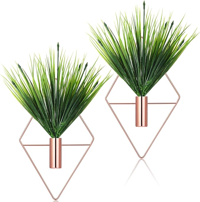 2 Pieces Wall Decor Hanging Planters with Artificial Plants Metal Hanging Vase Indoor Plants Holder Modern Boho Wall Art for Bathroom Bedroom Living Room Decor(Rose Gold,Aquatic Plant) Canlierr