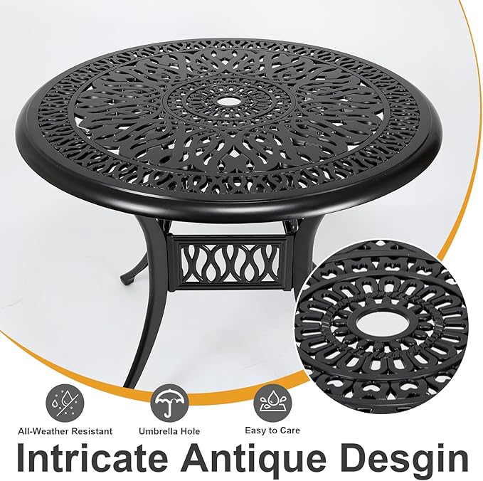 35" Outdoor Dining Table, Cast Aluminum Patio Bistro Table with 2.44" Umbrella Hole, Patio Furniture for Backyard Garden, Black PATIO-IN