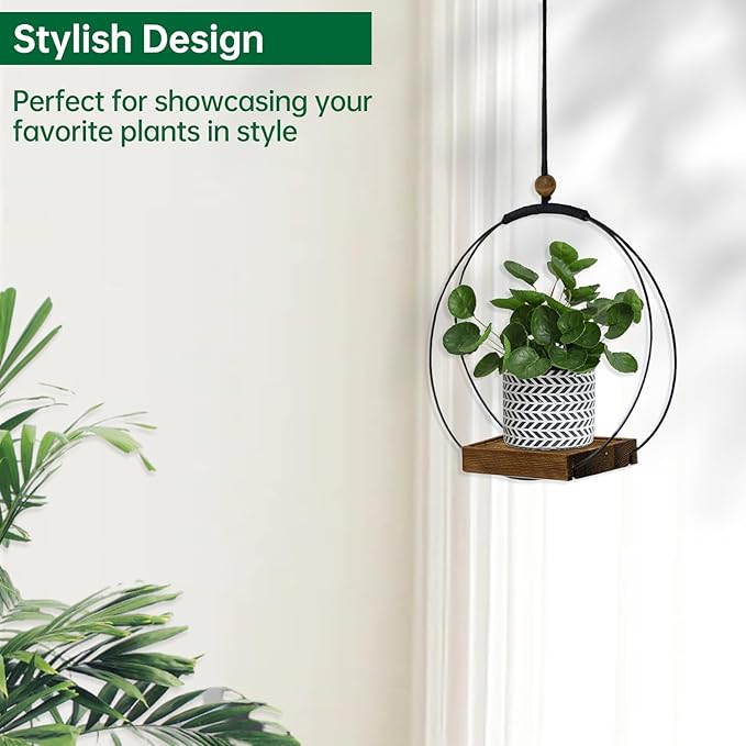 4 Pack Hanging Planters for Indoor Plants,Plant Hanger with Sturdy Wood Base,Modern Boho Macrame Plant Hanger,Wall Ceiling Window Stands(Plants/Pots Not Included) hismocal