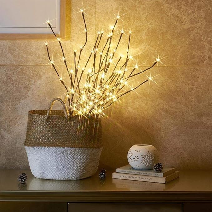 Vanthylit Set of 2 3PK 30" Brown Lighted Twig Stakes 120 Warm White Pathway Light for Outdoor and Indoor (Vase Excluded) Vanthylit