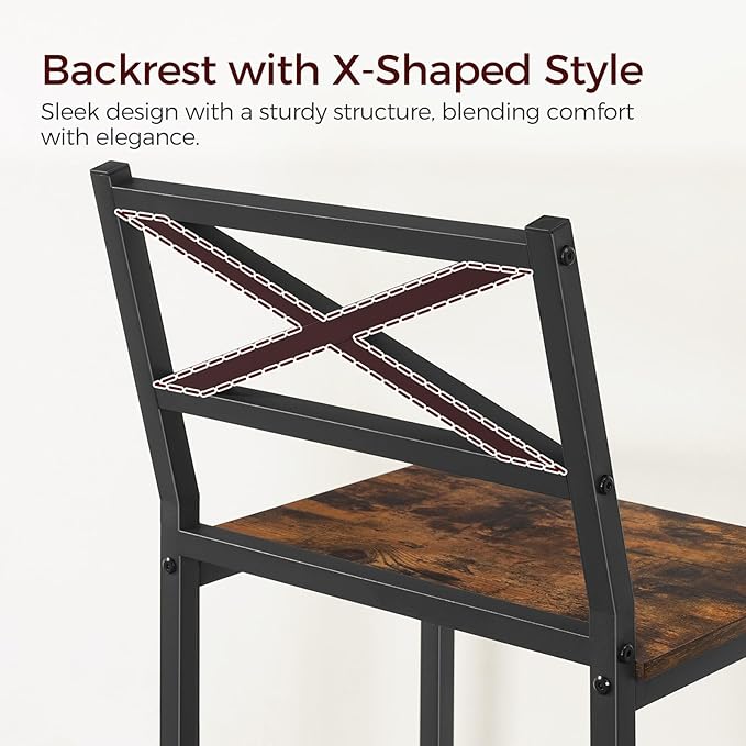Bar Stools, Set of 2 Bar Chairs with Backrest and Footrest, 26" Tall Counter Bar Stools, Kitchen Breakfast Bar Chairs, Easy Assembly, for Dining Room, Rustic Brown BAHR0901N1 MAHANCRIS
