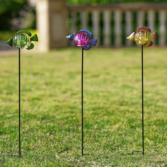 Outdoor Garden Solar Lights,3Pack Decorative Solar Lights for Garden Decor, Tropical Fish Backyard Decor,Led Solar Lights with Stakes for Yard Landscape Patio(21.3''H) SATHGA