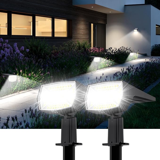 Fabrito 72 LEDs Solar Spot Lights Outdoor Waterproof, 3 Modes Landscape Spotlights, Dusk to Dawn Solar Powered Flood Wall Lights for Outside, Solar Garden Lights for Yard Porch 2 Pack (Warm White) Fabrito