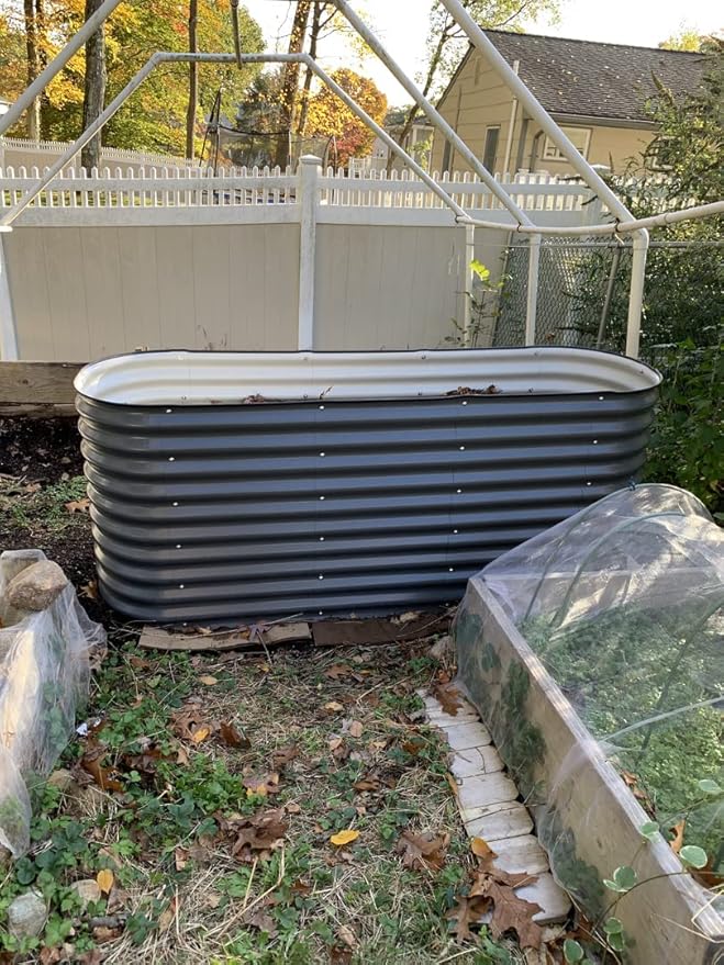 32" Extra Tall Raised Garden Bed Kits, 3.5 x 5 x 2.7ft Raised Planter Box Outdoor, 2 x 6.5 x 2.7ft Deep Root 6 in 1 Modular Metal Raised Beds for Gardening Vegetables Flowers Fruits - Modern Gray VegoGarden