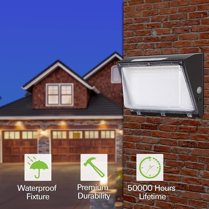 hykolity 120W LED Wall Pack Light with Dusk-to-Dawn Sensor,16200lm 5000K Daylight Commercial Security Lighting,750W MH Equivalent, 100-277V, Waterproof LED Outdoor Wall Mount Light for Warehouses hykolity