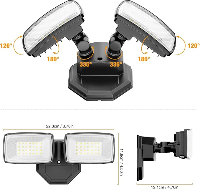 Onforu 3200LM Flood Lights Outdoor, 32W 6500K LED Security Light Manual Switch Controlled, IP66 Waterproof Outdoor Lights, Wall Mount Exterior Flood Light with 2 Adjustable Heads Floodlights Outside Onforu