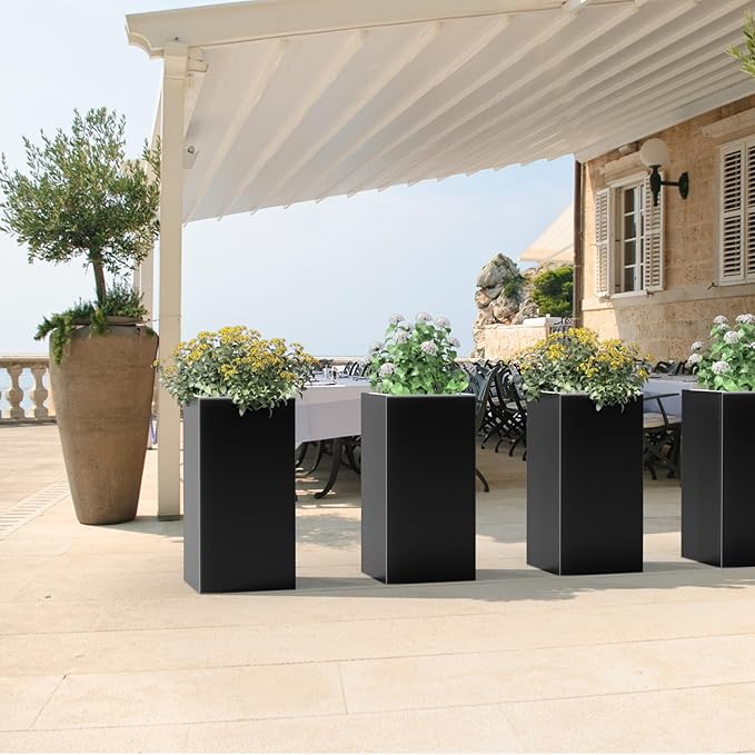 Tall Metal Planter Box for Outdoor Plants 15" L x 15" W x 30" H 2 Pack, Heavy Duty Steel Planter Box with Removable Insert Shelf, Rectangular Planters for Porch, Garden, Yard, Hotel (Black) Rootora