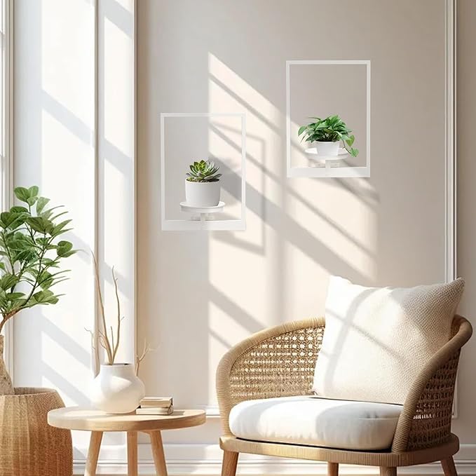 Hanging Planters for Indoor Plants White, Wall Plant Holder Stand to Hold Large Pots - Premium Metal Wall Planters for Indoor Outdoor Decor STORENIZATION