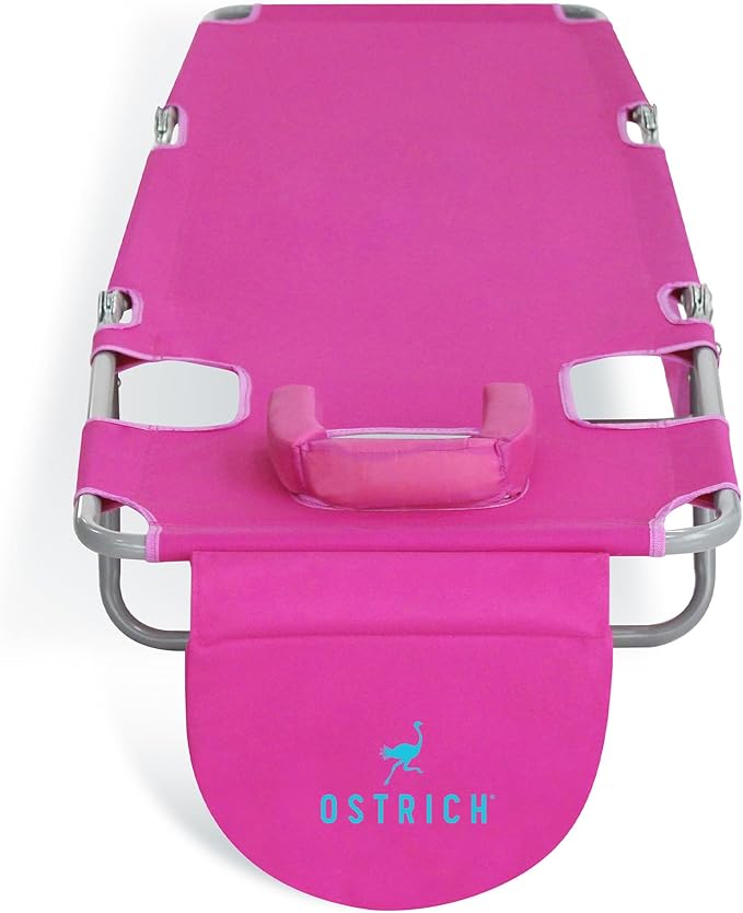 Ostrich Beach Lounge Chair, Folding & Reclining Outdoor Chaise Lounger, Pink - Portable Adjustable Recliner Chair for Lawn, Pool, Patio, Garden, and Yard OstrichProducts