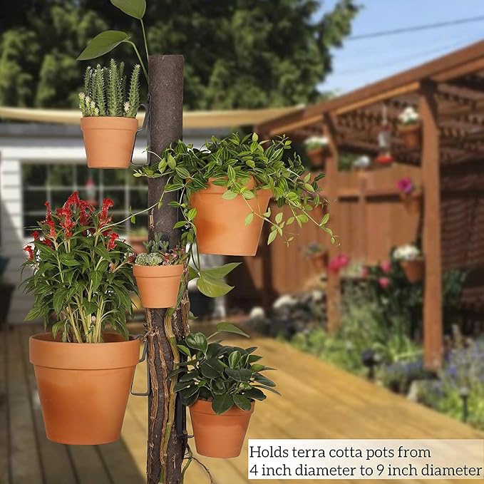 Terracotta Pot Hangers for 4-9in Clay Pots, Anti-Rust Iron Wall Plant Hangers Indoor/Outdoor, 4 Pack ChasBete