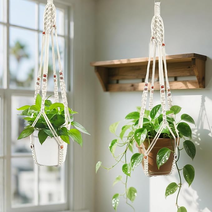 Belit 2 Pack Macrame Plant Hangers Indoor Hanging Planter Basket Decorative Flower Pot Holder Rope for Indoor Outdoor Home Decor Belit