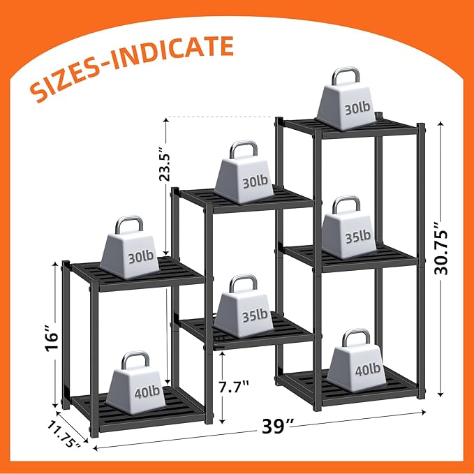 Simple Trending Plant Stand Indoor Outdoor, Heavy Duty Metal Waterproof 7 Tiered Plant Shelf for Multiple Flower Planter Holder Tall Large Rack, Black SimpleTrending