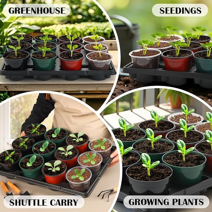 12 Cell Round Nursery Pot Trays Thickened Durable Seedling Pots Shuttle Carrying Trays for Holding 4 Inch Nursery Pots (16.85" × 12.6", 20-Pack) RooTrimmer