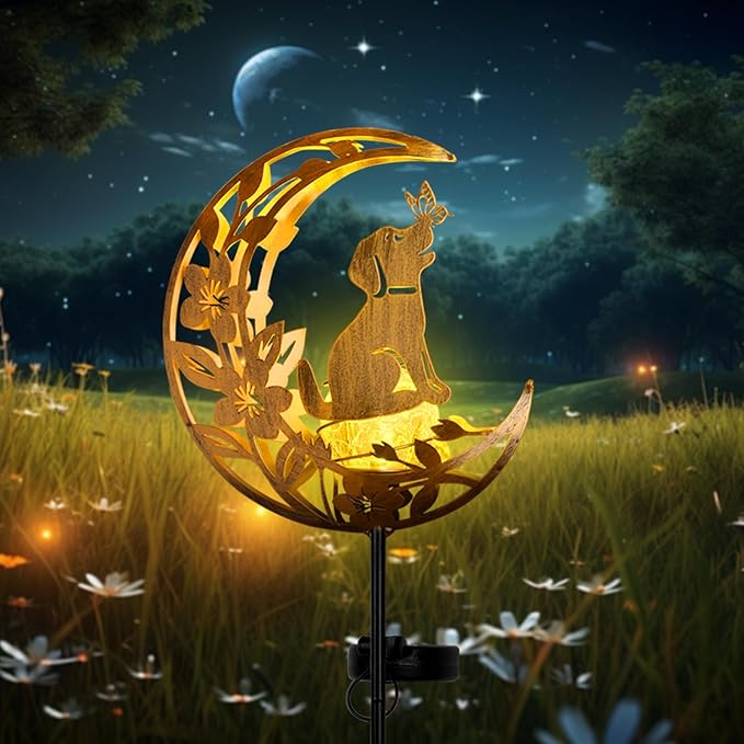 JOBOSI Solar Moon Dog Decorative Light Gifts, Solar Moon Dog Moving Decorative Ground Stake Light, Gift for Women Mom Grandma, Garden Lawn Decor Christmas & New Year Gift JOBOSI