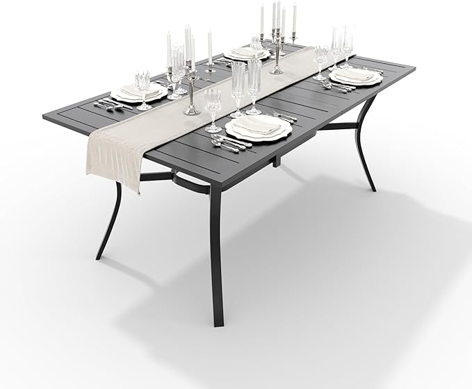 MELLCOM 63''x38'' Outdoor Dining Table for 6, E-Coating Metal Patio Dining Table with 1.57'' Umbrella Hole, All-Weather Black Rectangular Table for Porch, Garden, Backyard, Poolside, Lawn MELLCOM