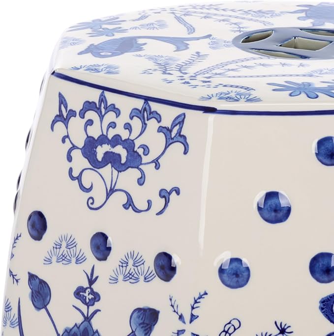 Safavieh Castle Gardens Collection Glazed Ceramic Blue Cloud 9 Chinoiserie Garden Stool SAFAVIEH