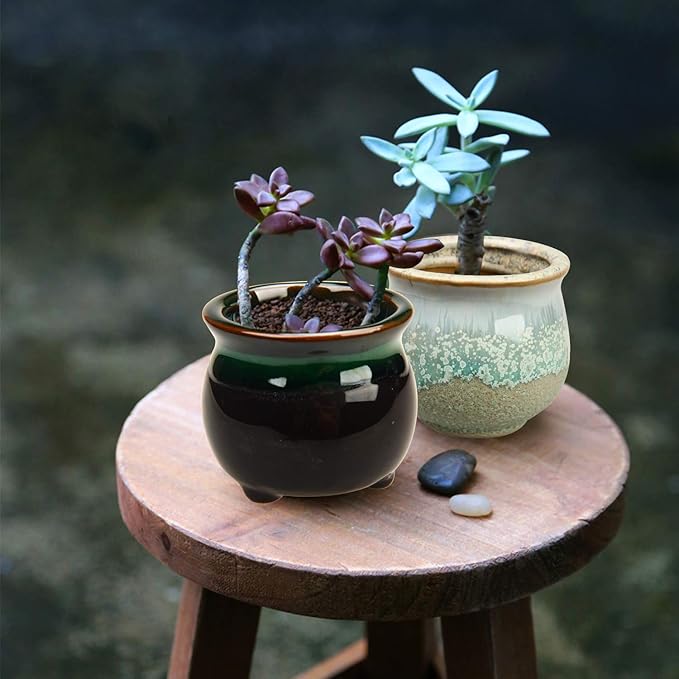 Brajttt 2.1 Inch Succulent Pot with Drainage,Planting/Flower Pots,Small Planter for Mini Plant Ceramic Flowing Glaze Base Serial Set with Holes Brajttt