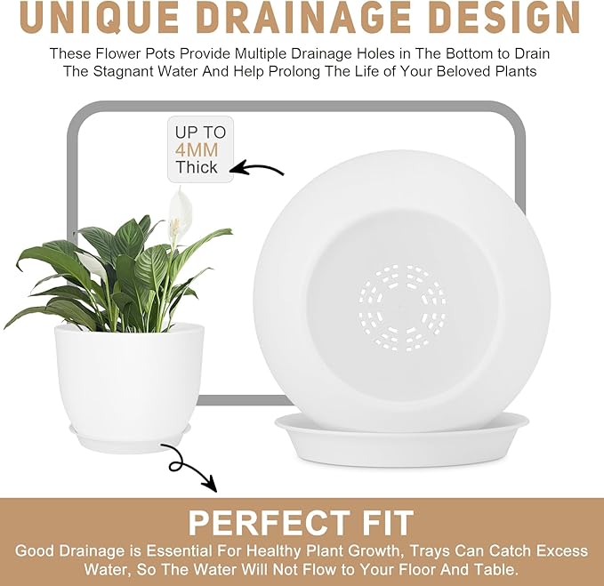 Plant Pots 12/10/9 inch Set of 3, Flower Pots with Multi Mesh Drainage Holes, Large Planters for Indoor Outdoor Garden Plants and Flowers. (White) AFamilyofGardenLovers