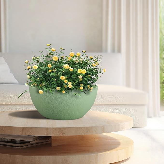 10 inch Hanging Planters for Outdoor Indoor Plants with Drainage Holes and Chain, 2 Pack Round Hanging Flower Pots for Garden Home Porch Decor,Green WSMKSZ