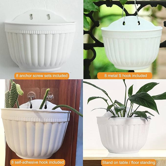ORIMERC 4 Pack White Wall Planter Pots Vertical Living Wall Hanging Planters Wall Mounted Planter Holder with Drainage Hole for Indoor Outdoor Plants Wall Decor with Hooks/Screws OrimercGarden