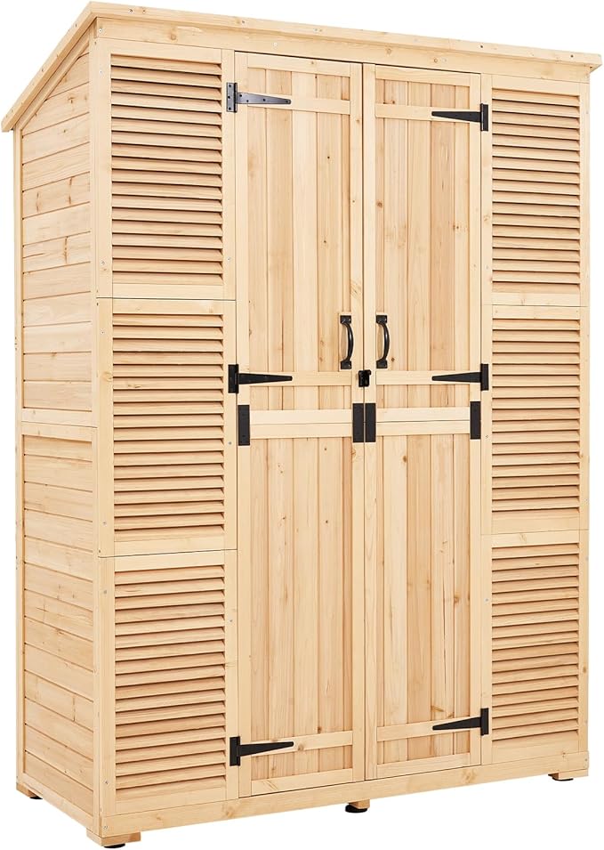 VEVOR Outdoor Storage Shed, Oversize Wooden Outside Storage Cabinet with Waterproof Roof and Metal Frame, Double Lockable Doors Garden Tool Shed Storage House Cabinet with Shelves & Floor, 58"x27"x78" VEVOR