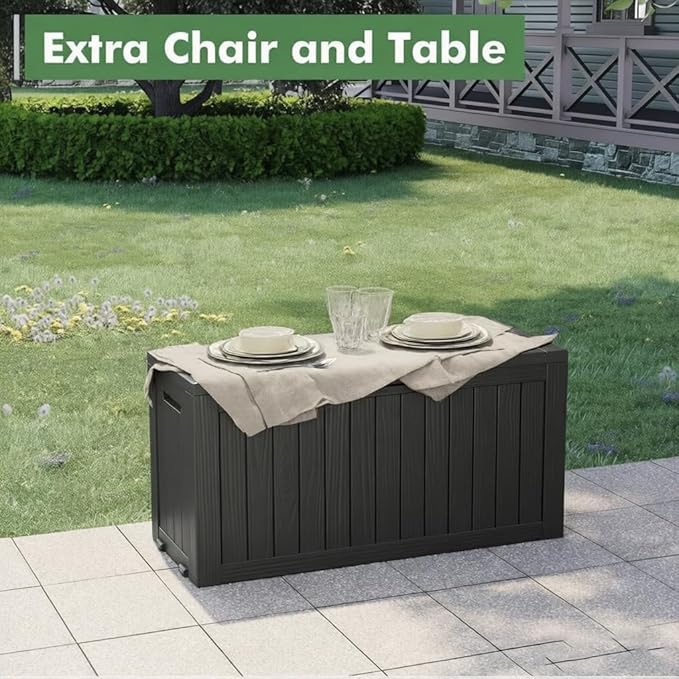 Outdoor Storage Box, Resin Deck Boxes Indoor and outdoor, Waterproof Storage Box Lockable Lid (Black, 85 Gallon) NBYSGO
