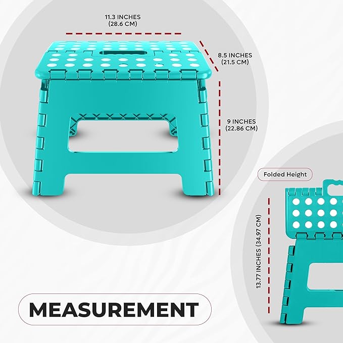 Utopia Home Folding Step Stool with Handle – 9 Inch Anti Slip Collapsible Stool – Holds Up to 300 lbs – Sturdy Plastic Step Stool Foldable for Kitchen, Bathroom and Home Use (1-Pack, Teal) UTOPIAHOME