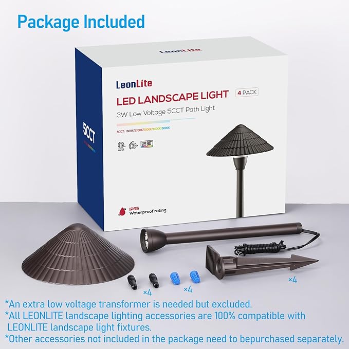 LEONLITE 12-Pack 5CCT LED Low Voltage Landscape Lights, 3W Cast-Aluminum 12-24V Pathway Lights, 1800K-5000K IP65 Path Lights, ETL Listed Landscape Lighting Wired for Yard Lawn, Oil Rubbed Bronze LEONLITE