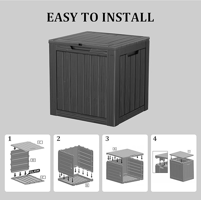 TARKARI 35 Gallon Lockable Resin Deck Box, Waterproof & UV-Resistant Outdoor Storage Box for Outdoor Cushion Storage, Garden Tools & Pool Accessories Storage, Black Home