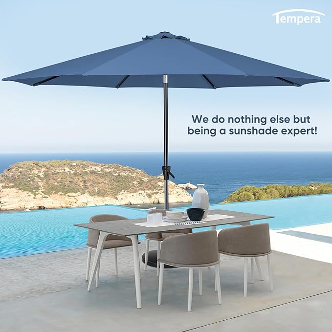 Tempera Patio Market Outdoor Table Umbrella with Auto Tilt and Crank, Large Sun Umbrella with Sturdy Pole & Fade Resistant Canopy, Easy to Set TemperaPatioLife