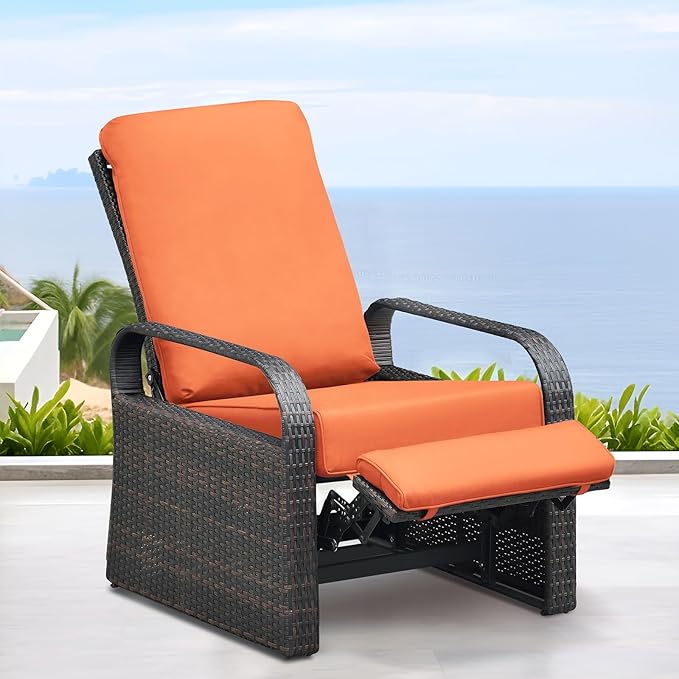 ART TO REAL Automatic Adjustable Patio Recliner Chair Relaxing Sofa Outdoor Wicker Armchair Furniture Aluminum Frame Lounge with Soft Thicken Cushion ATRARTTOREAL