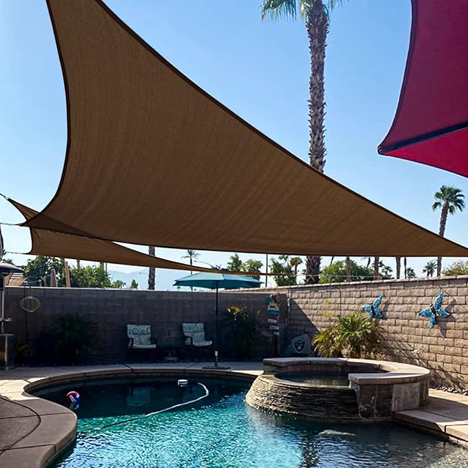 KANAGAWA Sun Shade Sail 10'x10'x14' Brown Triangle UV Block Canopy Awning Shelter Fabric Cloth Screen for Outdoor Patio Garden Backyard KANAGAWA