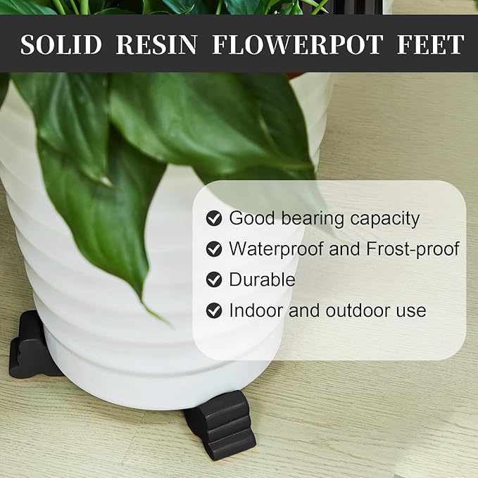 Kigeli 6 Pcs Resin Garden Pot Feet for Outdoor Planters 3 Inch Long 1.5 Inch Tall Flower Handmade Elevator Plant Feet Frost Proof Lifter for 14-20 in Pot(Black) Kigeli