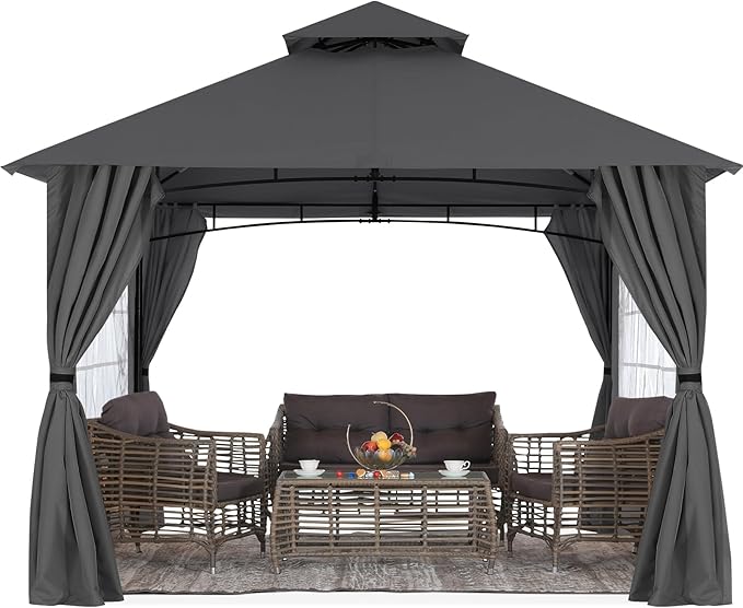 MASTERCANOPY Patio Gazebo Steel Frame Outdoor Gazebo with Windows Curtains (11x11,Dark Gray) MASTERCANOPY
