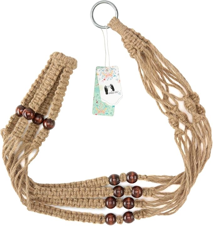 Mkono Macrame Plant Hanger Indoor Jute Hanging Planter Basket with Wood Beads Decorative Flower Pot Holder No Tassels for Indoor Outdoor Boho Home Decor 35 Inch, Brown, Set of 2 (POTS NOT Included) Mkono