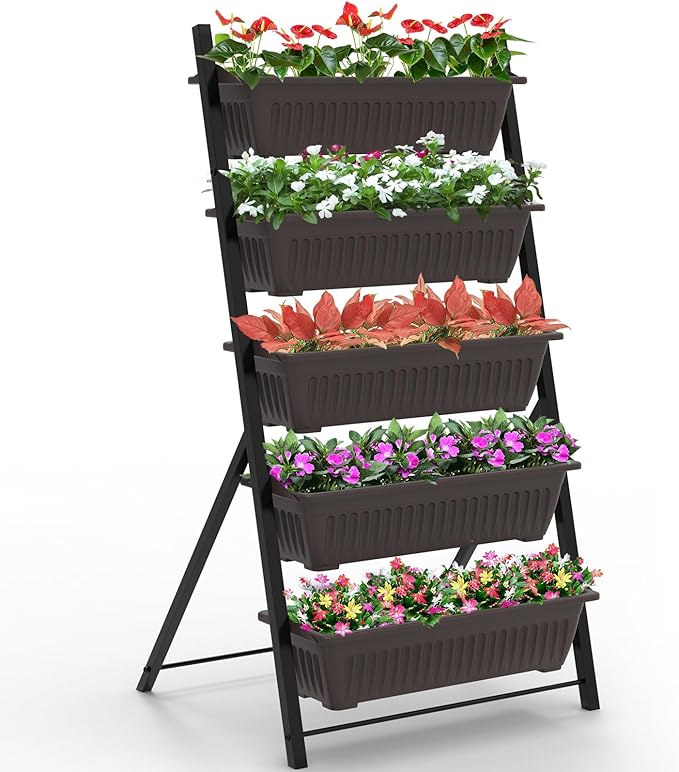 G TALECO GEAR Vertical Garden Planter, 5 Tiers Vertical Raised Garden Bed Metal Elevated Herb Planter Box Vegetable Flower Planters for Patio Deck Outdoor Indoor TalecoGear