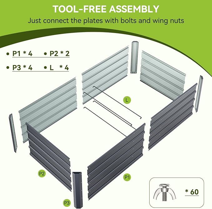 Ohuhu 6x3x1.5FT Metal Raised Garden Bed Outdoor, Reinforced Galvanized Steel Rustproof Planter Box, 100% Non-Toxic, 202 Gal Large Capacity Heavy Duty Raised Beds for Vegetables Flowers Herbs 2-Pack Ohuhu