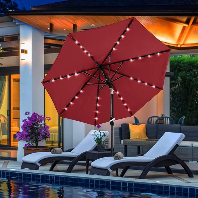 ABCCANOPY Durable Solar Led Patio Umbrellas with 32LED Lights 11FT (Burgundy) ABCCANOPY