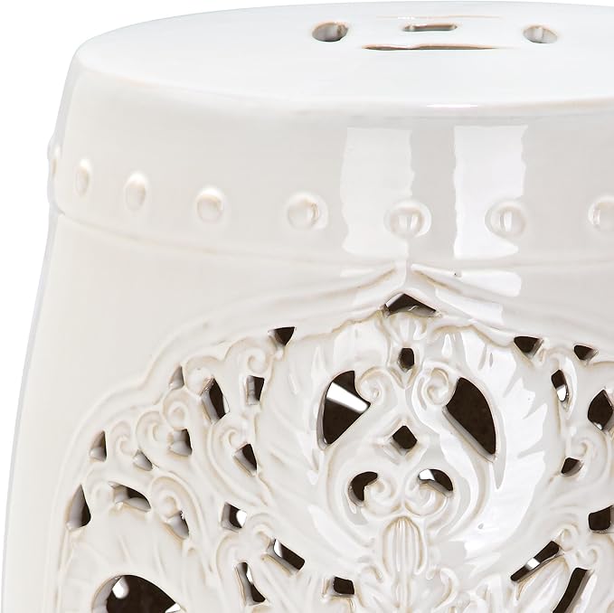 Safavieh Flora Glazed Ceramic Decorative Garden Stool, Cream SAFAVIEH