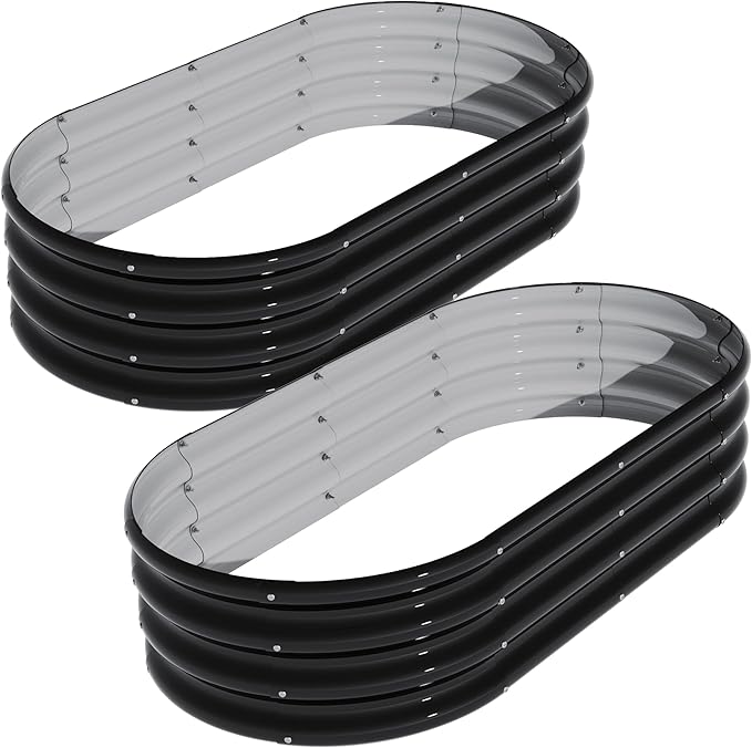 2Pcs 4X2X1ft Oval Raised Garden Bed Kit,Galvanized Raised Garden Beds Outdoor, Metal Planter Box Steel Kit Flower Herb,Vegetables..Black Rootora