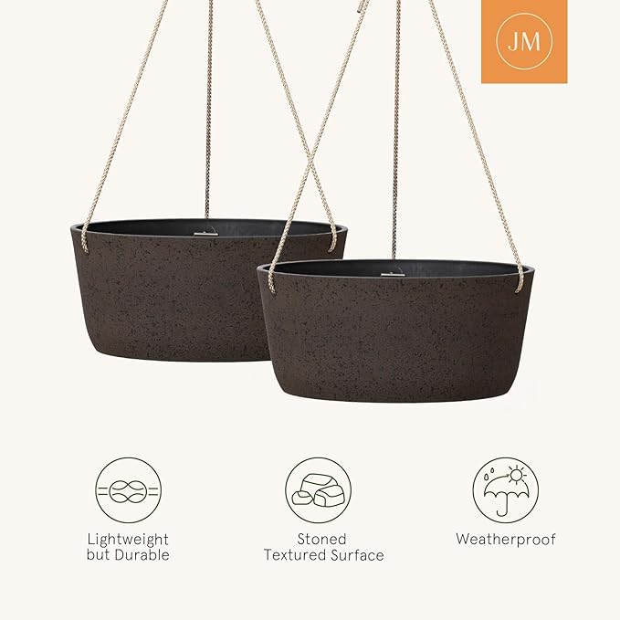 La Jolie Maison Large Hanging Planters - 12 Inch Outdoor Flower Pots, Hanging Garden Planters Set of 2, Iron Color LaJolieMaison