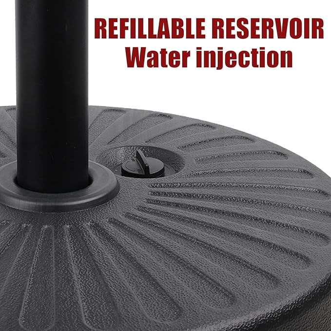 50LBS Round Umbrella Base Water Filled with Steel Umbrella Holder, Heavy Duty Fillable Umbrella Base Stand for Outdoor, Patio, Lawn, Garden (Black) (Stripes) Roixeeds