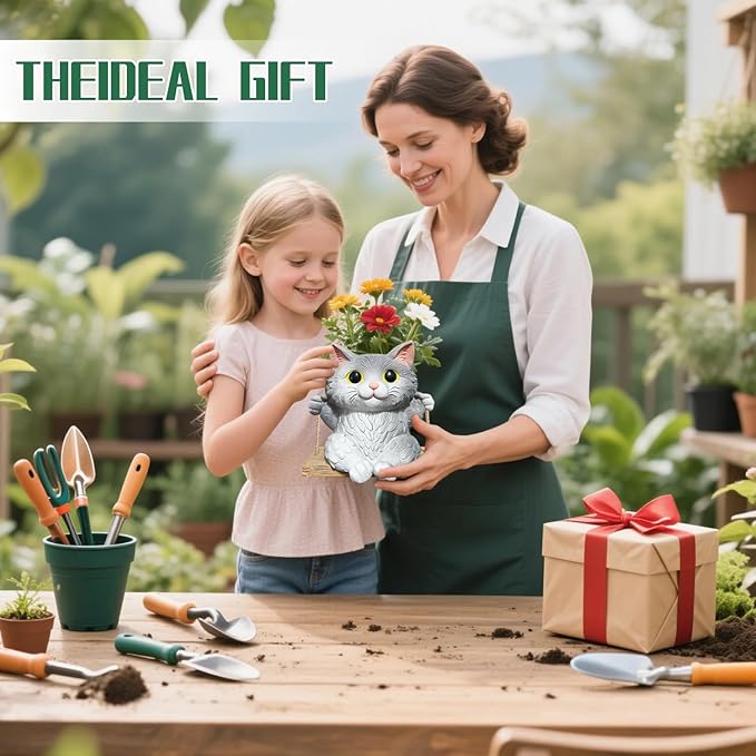 Cat Hanging Planters for Indoor Outdoor Plants, Small Cute Hanging Pots for Succulent, String of Pearls Plant, Resin Hanging Flower Pots with Drainage Hole, Unique Gift, Garden Home Decor Pyoimmne