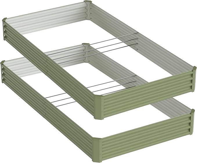2PCS 8x4x1FT Galvanized Raised Garden Bed, Galvanized Planter Raised Garden Boxes Outdoor, Large Metal Raised Garden Beds for Vegetables-Green AyenGuard