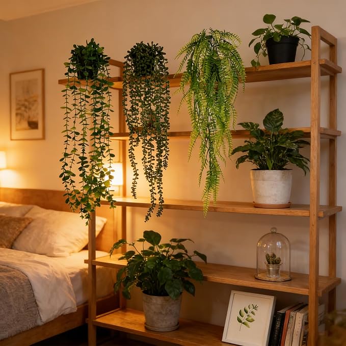 4 Pack Artificial Plants Wall Hanging Fake Plants Indoor for Shelf Boho Faux Eucalyptus Ivy Vine House Plants for Living Room Wall Backdrop Outdoor Decor LumBelle