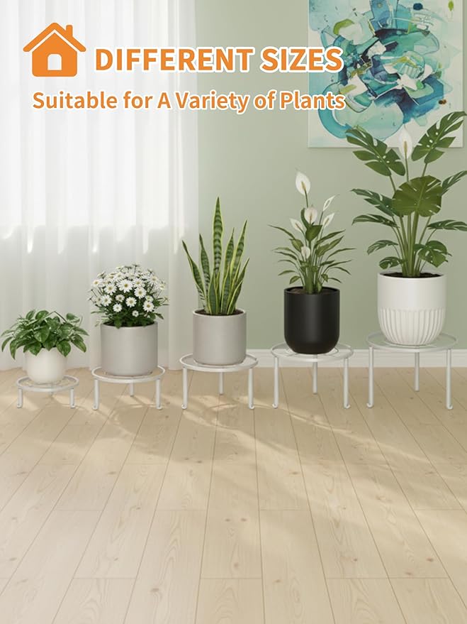 5 Pack Metal Plant Stand Indoor Outdoor Anti-Rust Iron Flower Pot Stand Holder, Round Black Display Rack Flower Stand Plant Holders for Living Room,Balcony,Garden Rootora