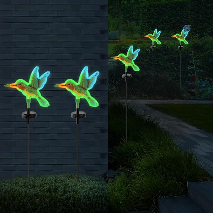 Solar Hummingbird Garden Lights, Halloween Outdoor Lights Decor,LED Hummingbirds Light Outside,Garden Solar Lights, Outdoor Decorations for Yard (2 Pack) Rootora