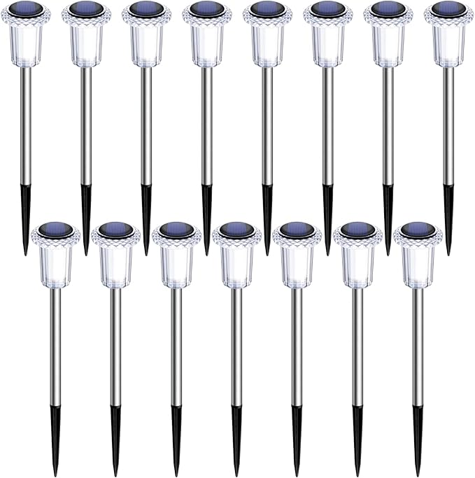 15 Pack Solar Pathway Lights Solar Lights Outdoor, Led Waterproof Yard Walkway Lighting Stainless Steel Garden Stake for Outside, Path, Landscape, Driveway, Backyard (Cold White) Gorrzai
